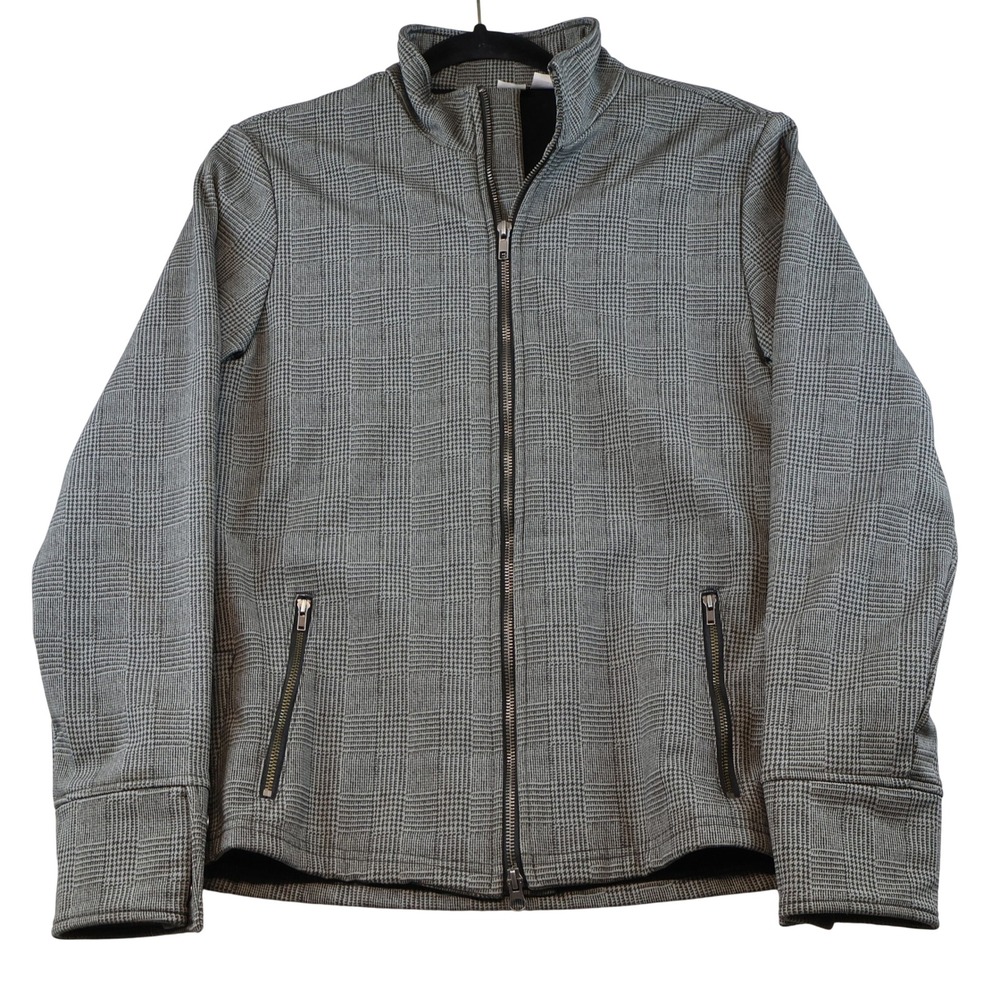 FITS Women Medium Jacket Grey Glen Plaid Equestrian Fleece Lined Full Zip USA